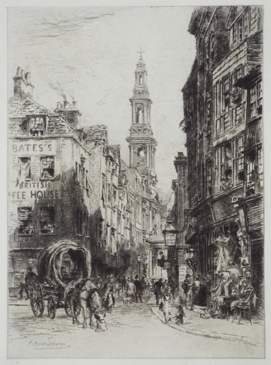 Etching - St. Mary le Strand - Brunet-Debaines